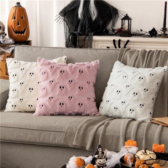 Halloween Pillow Covers Cute Ghost Spooky Fall Throw Pillows Set of 2 - Picture 2 of 7